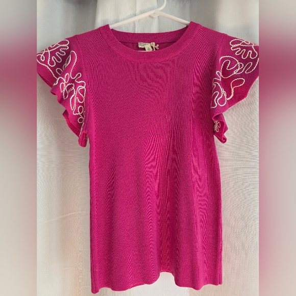 Elegant Fuchsia Ruffle Sleeve Tank Top - Picture 1 of 2